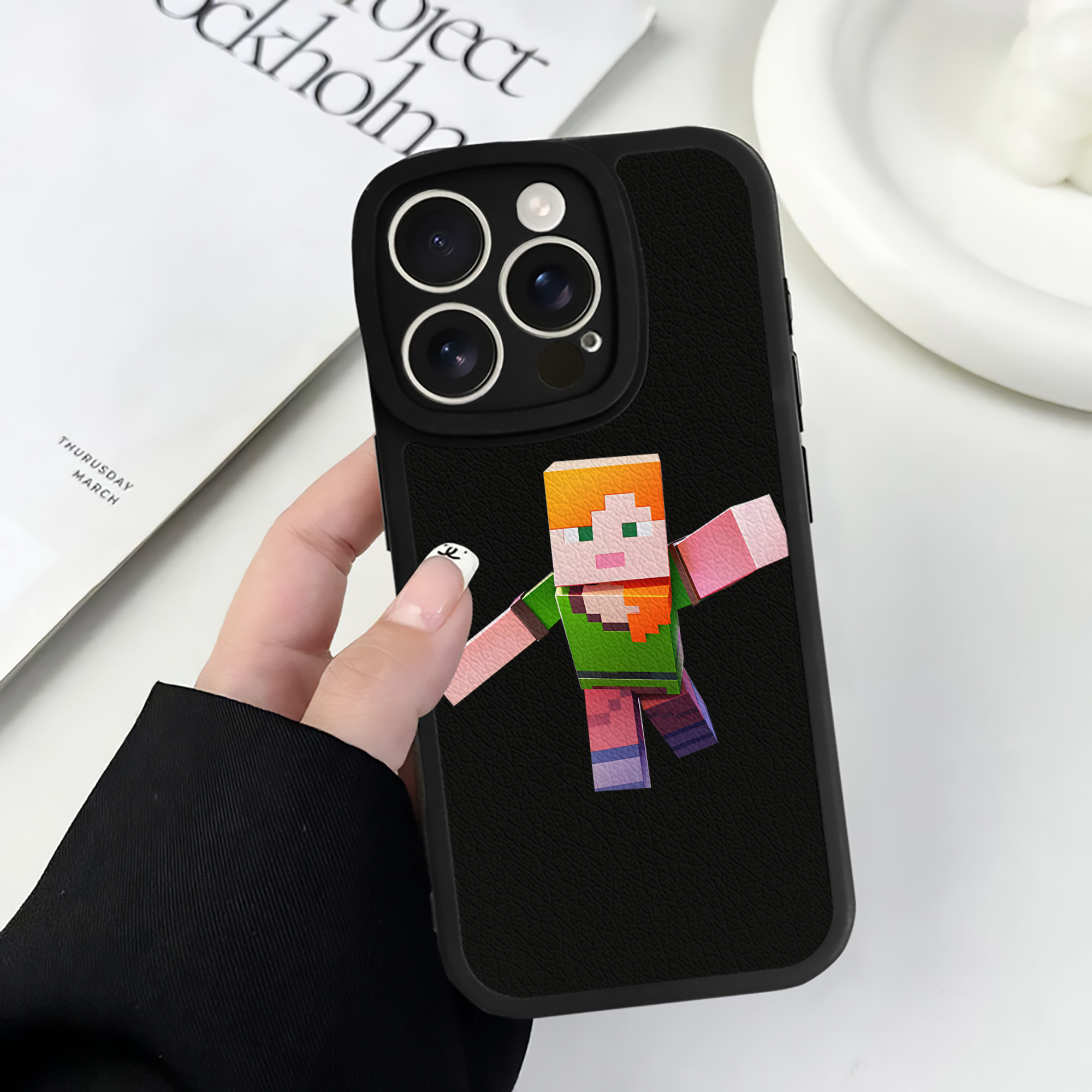 （画像用） マインクラフト ブロックの世界 Minecraft MC Block world 【iPhone 16シリーズ対応】シリコンスマホケース（レザー調） 材質：シリコン